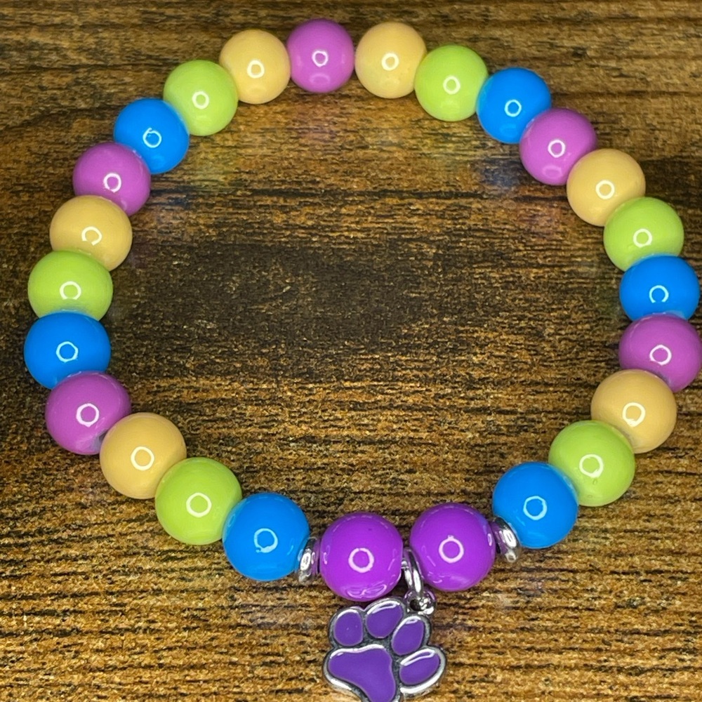 🐾 Colorful Beaded Bracelet with Paw Charm